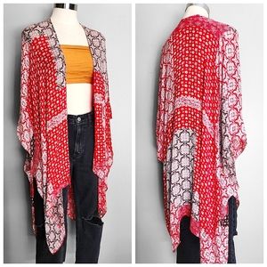 Lucky Brand Red Bandana Patchwork Print Kimono